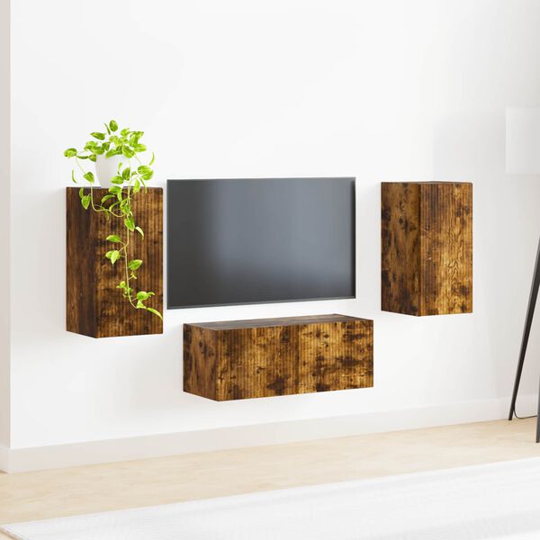vidaXL Tv-meubelset Wandgemonteerd 6 pcs Gerookt eiken Bewerkt hout