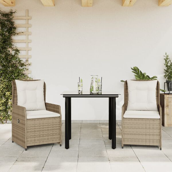 vidaXL 3-delige Tuinset met kussens poly rattan beige