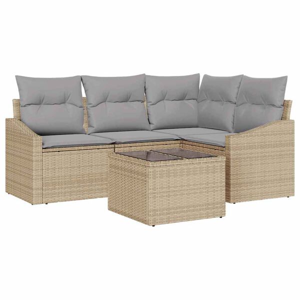 vidaXL Bankstel met kussen 5 pcs Beige poly rattan