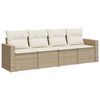 vidaXL 4-delige Loungeset met kussens poly rattan beige