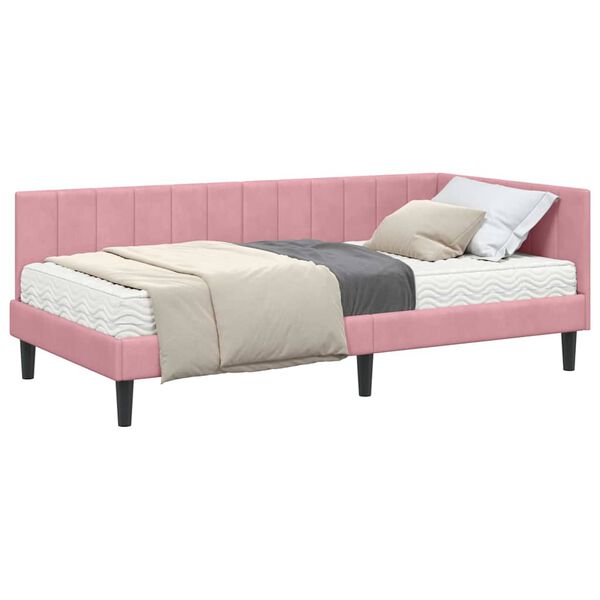vidaXL Hoekbedframe met matras met hoofdeinde Roze 90 x 200 cm Fluweel