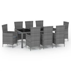 vidaXL 9-delige Tuinset met kussens poly rattan grijs