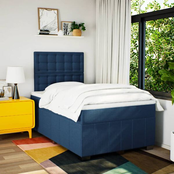 vidaXL Boxspring met matras stof blauw 120x190 cm