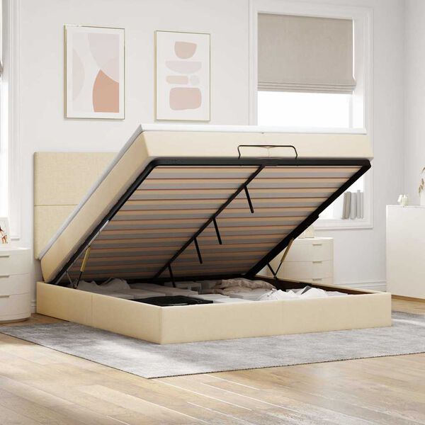 vidaXL Ottoman bed met matrassen en LED's 200x200cm stof cr&egrave;mekleurig