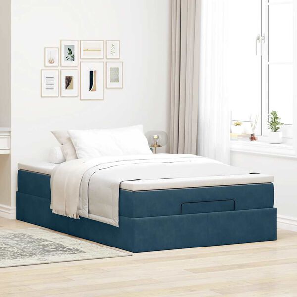 vidaXL Ottoman bed met matras 120x200cm fluweel donkerblauw