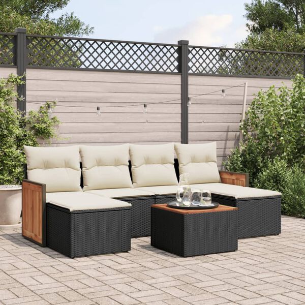 vidaXL 7-delige Loungeset met kussens poly rattan zwart