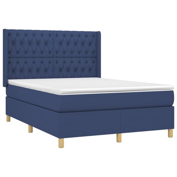 vidaXL Boxspring met matras en LED stof blauw 140x190 cm