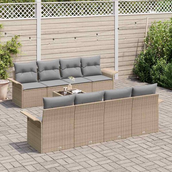 vidaXL Tuin Sofa Set 9 pcs Beige Poly riet