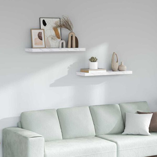 vidaXL Wandplank 2 pcs Wit Marmer 90 x 23,5 x 4 cm Bewerkt hout