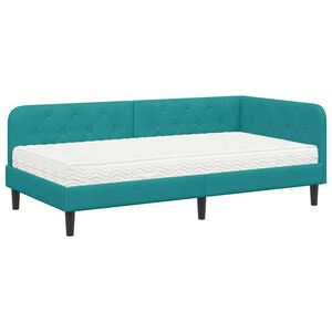 vidaXL Hoekbedframe met matras Turquoise 90 x 190 cm Fluweel