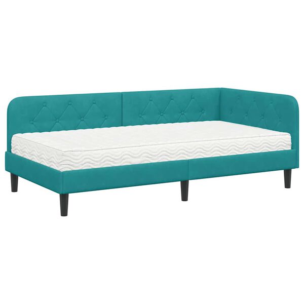 vidaXL Hoekbedframe met matras Turquoise 90 x 190 cm Fluweel