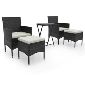 vidaXL 5-delige Bistroset poly rattan en gehard glas zwart