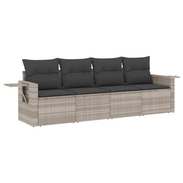 vidaXL 4-delige Loungeset met kussens poly rattan lichtgrijs