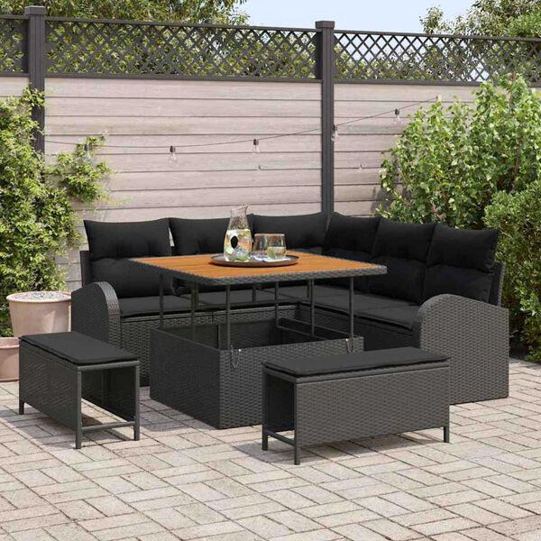 vidaXL Tuin Sofa Set met kussen met opslag met kussen 8 pcs Zwart
