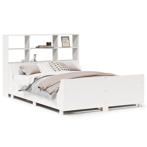 vidaXL Bed met boekenkast zonder matras massief hout wit 140x200 cm