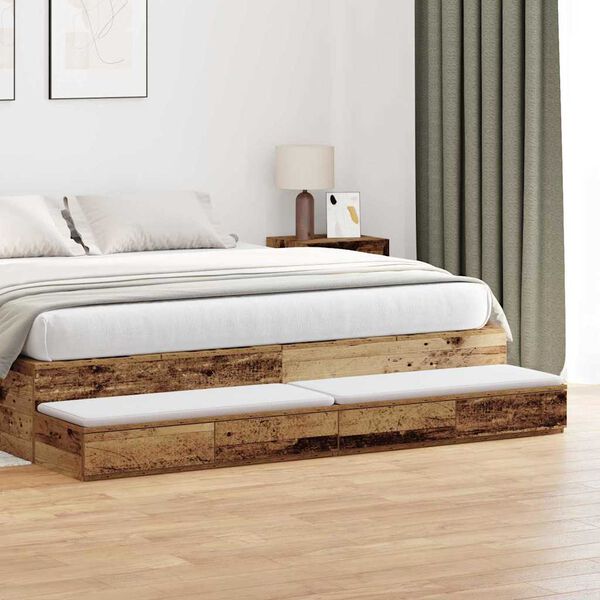 vidaXL Bedlades met lade Oudhout 200 x 36,5 x 16,5 cm Bewerkt hout