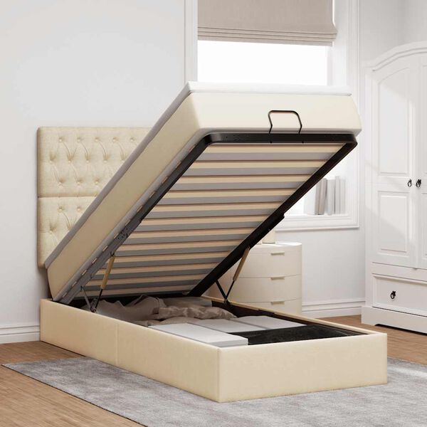 vidaXL Ottoman bed met matras 90x190cm stof cr&egrave;mekleurig