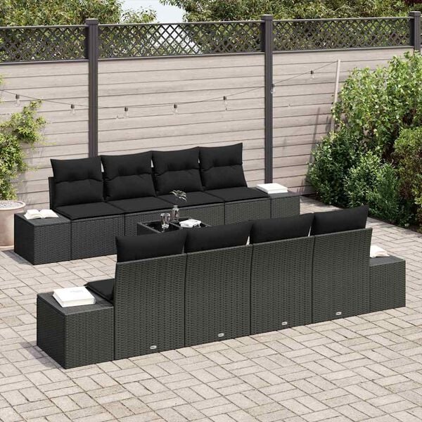 vidaXL Tuin Sofa Set met kussen met opslag 8 pcs Zwart poly rattan