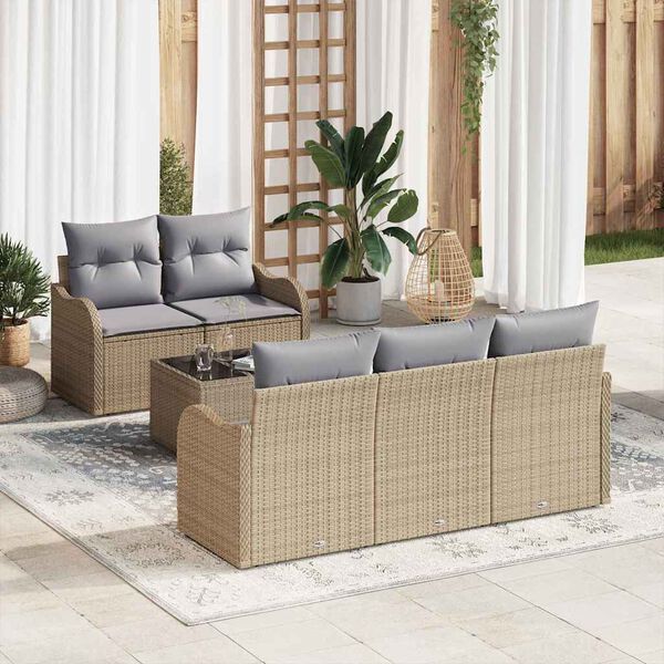 vidaXL Tuin Sofa Set 6 pcs Beige en Grijs Poly rattan, staal en glas