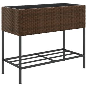 vidaXL Plantenbak met schap poly rattan bruin