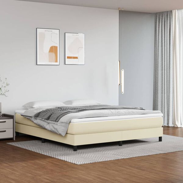 vidaXL Boxspring met matras kunstleer cr&egrave;mekleurig 180x200 cm