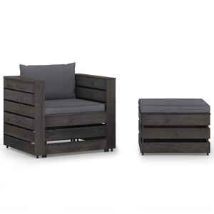 vidaXL 2-delige Loungeset met kussens grijs ge&iuml;mpregneerd hout