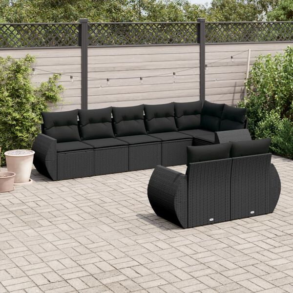 vidaXL 8-delige Loungeset met kussens poly rattan zwart