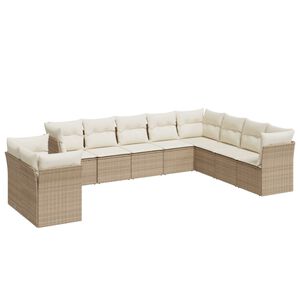 vidaXL 10-delige Loungeset met kussens poly rattan beige