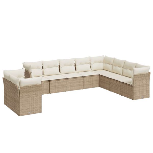 vidaXL 10-delige Loungeset met kussens poly rattan beige