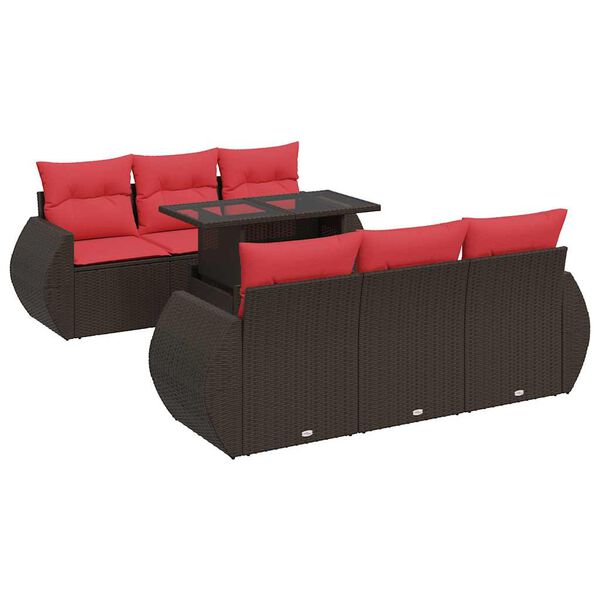 vidaXL 7-delige Loungeset met kussens poly rattan acacia bruin