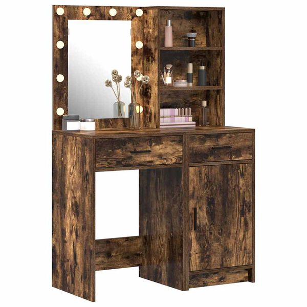 vidaXL Make-up tafel set met LED 2 pcs Gerookt eiken Bewerkt hout