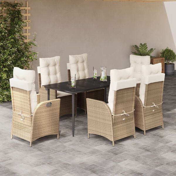 vidaXL 7-delige Tuinset met kussens poly rattan beige