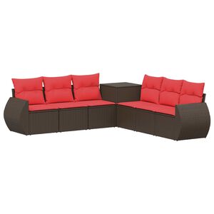 vidaXL Bankstel 7 st Bruin en Rood Poly Rattan en Staal