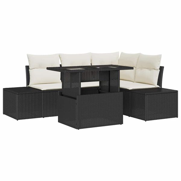 vidaXL Tuin Sofa Set met kussen met opslag 5 pcs Zwart poly rattan