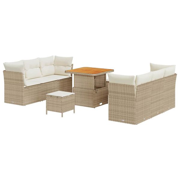 vidaXL Tuin Sofa Set met kussen 9 pcs Beige en Cr&egrave;me poly rattan
