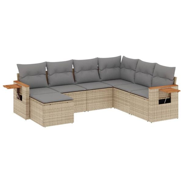 vidaXL 7-delige Loungeset met kussens poly rattan beige