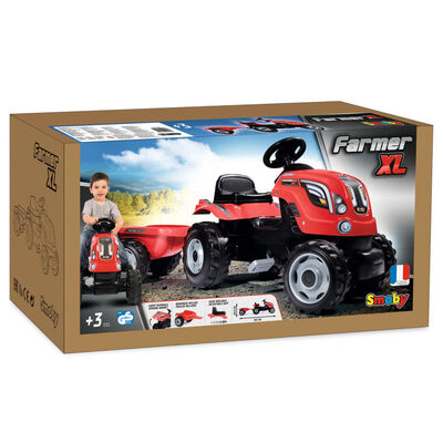 Smoby Kinderspeelgoedtractor met aanhanger Farmer XL rood