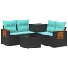 vidaXL Bankstel 6 st Zwart en Blauw Poly Rattan en Staal