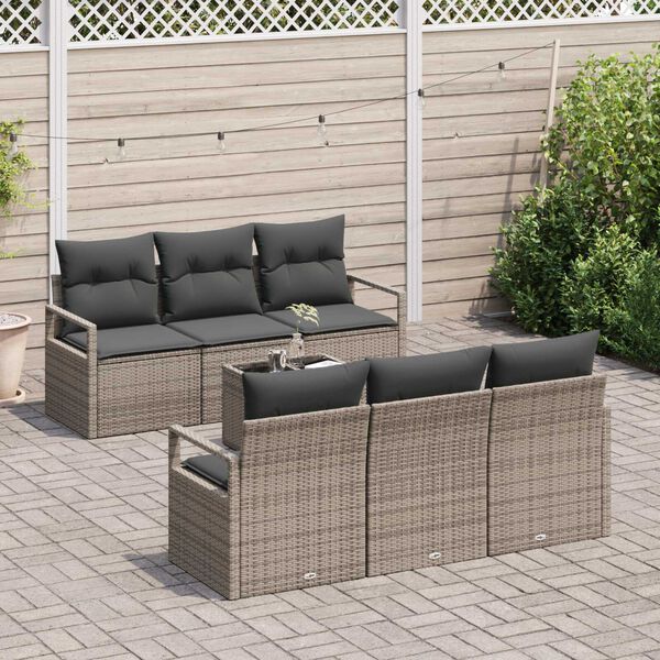 vidaXL Tuin Sofa Set met kussen met opslag 7 pcs Grijs poly rattan