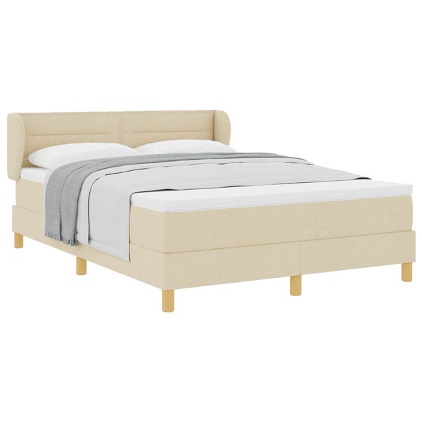 vidaXL Boxspringbed met matras met hoofdeinde Cr&egrave;me 140 x 190 cm Stof