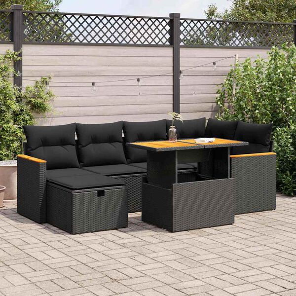 vidaXL 8-delige Loungeset met kussens poly rattan zwart