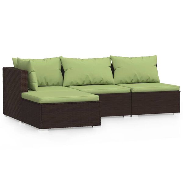 vidaXL 4-delige Loungeset met kussens poly rattan bruin
