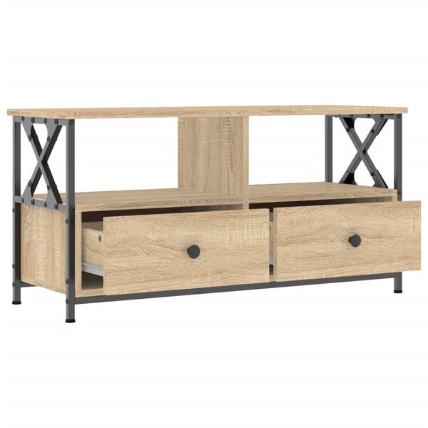 vidaXL Tv-meubel 90x33x45 cm bewerkt hout en ijzer sonoma eikenkleur