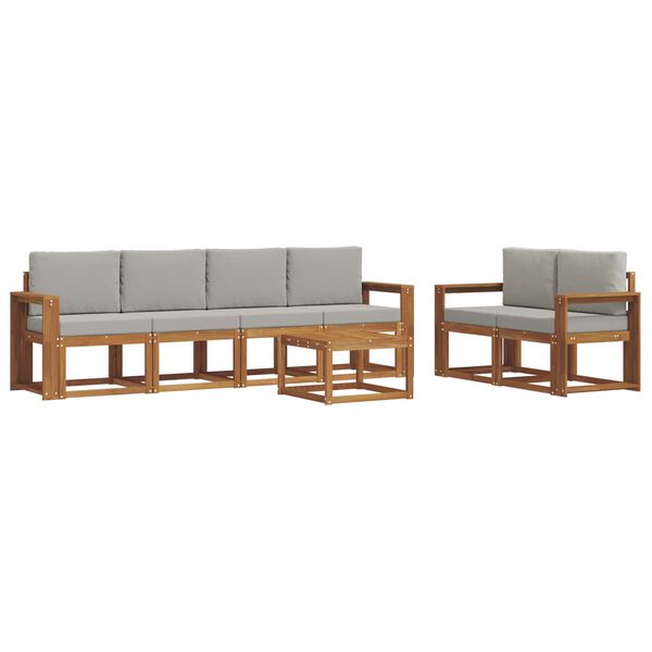 vidaXL Buiten bankenset met kussen 7 pcs Natuurlijk en Lichtgrijs