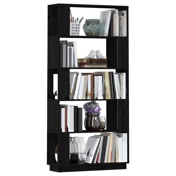 vidaXL Boekenkast/kamerscherm 80x25x163,5 cm massief grenenhout zwart