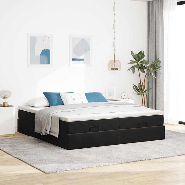 vidaXL Ottoman bed met matrassen 180x200cm fluweel zwart