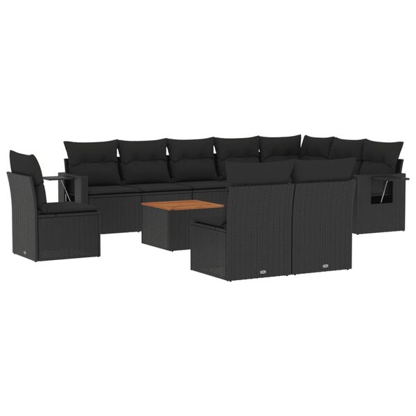 vidaXL 11-delige Loungeset met kussens poly rattan zwart