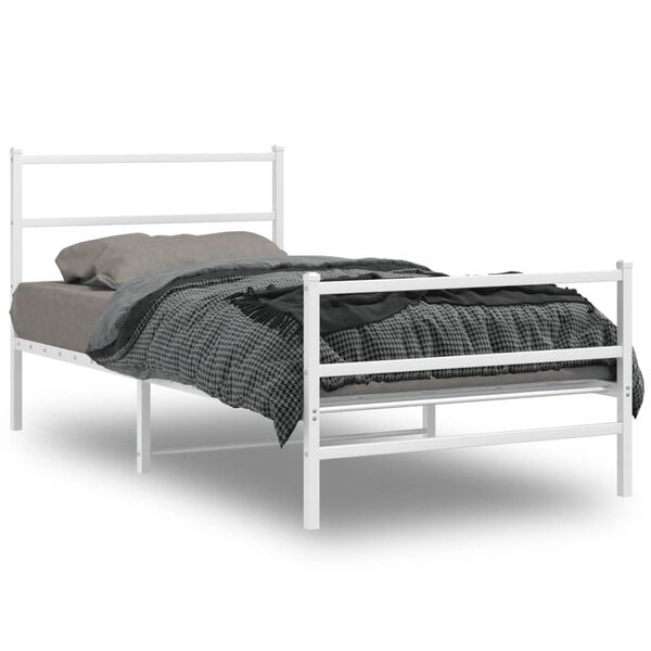 vidaXL Bedframe met hoofd- en voeteneinde&nbsp;metaal wit 100x190 cm