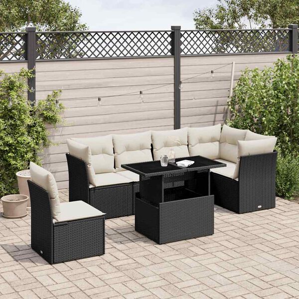vidaXL 7-delige Loungeset met kussens poly rattan zwart