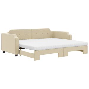 vidaXL Slaapbank met onderschuifbed en matrassen 80x200 cm stof cr&egrave;me